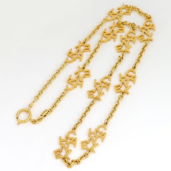 CHANEL Logo Charm Chain Long Necklace 35" Gold Tone Auth - Picture 4 of 7